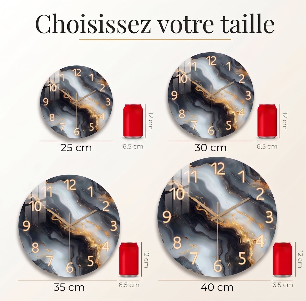 Horloge Murale en Bois Effet Marbre Bleu et Or, Silencieuse et Élégante – Auralis