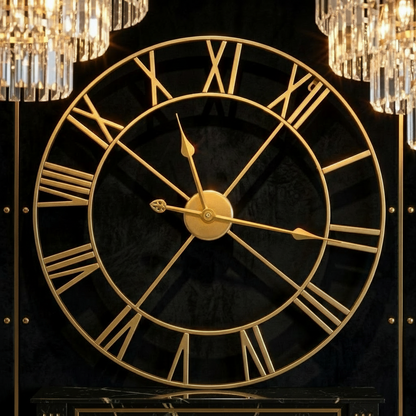 Horloge Murale Industrielle Dorée Classique, Silencieuse et Décorative – Valenza