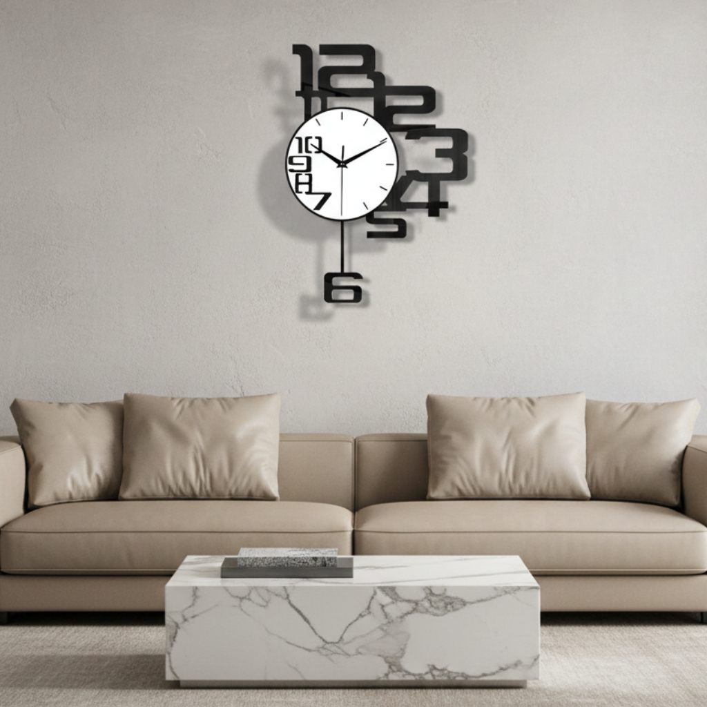 Horloge murale design moderne en acrylique décorative avec balancier oscillant – Aelys