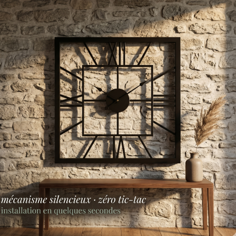Horloge Murale Design Carrée en Métal avec Miroir, Silencieuse et Élégante – Mirova