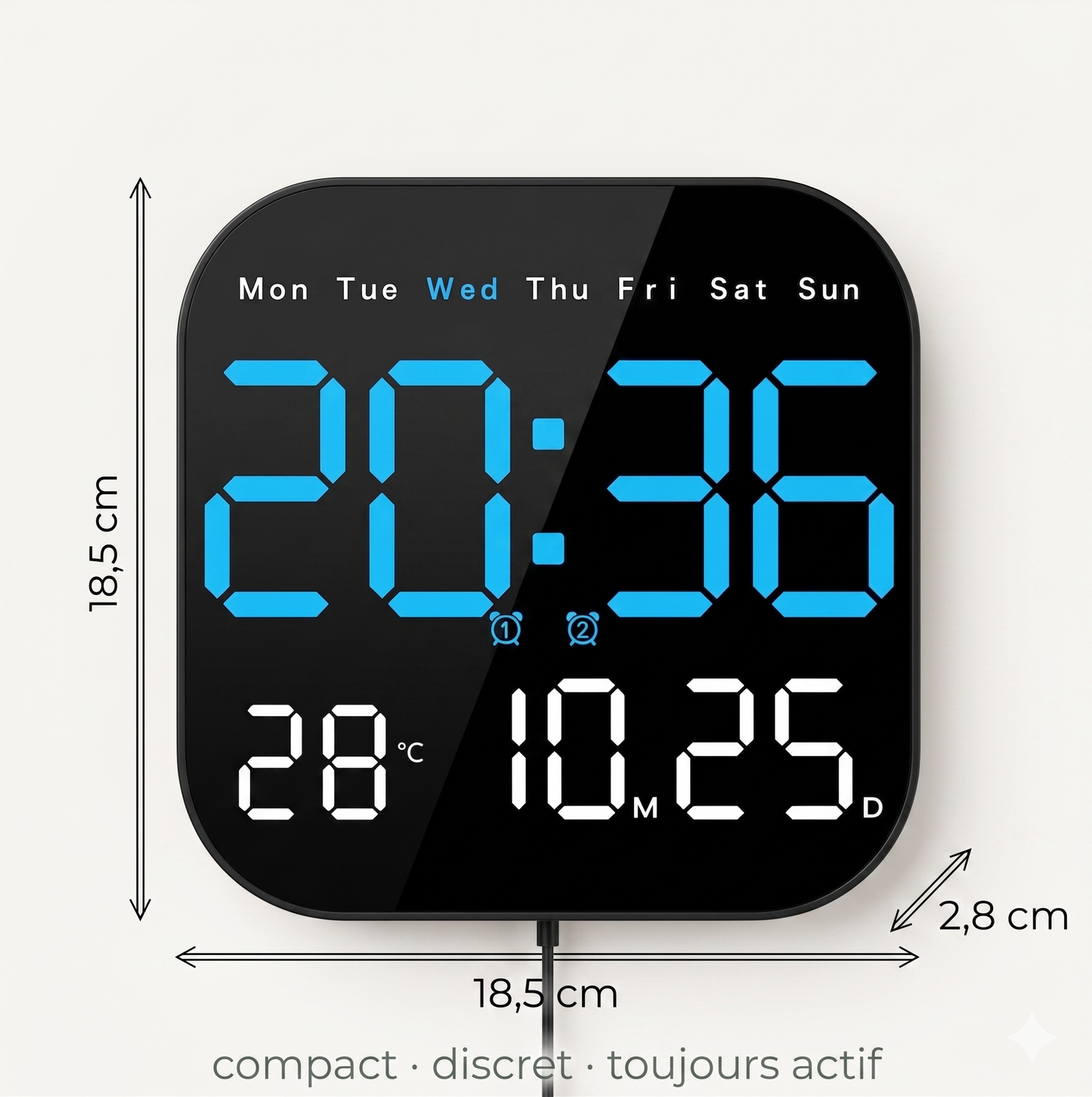 Horloge Numérique Murale LED Grand Format avec Télécommande et Double Alarme – Veltis