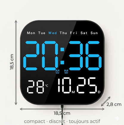 Réveil Mural LED Grand Format avec Télécommande et Double Alarme – Veltis