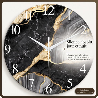 Horloge Murale Design Effet Marbre en Verre Trempé, Silencieuse et Épurée – Marbrix