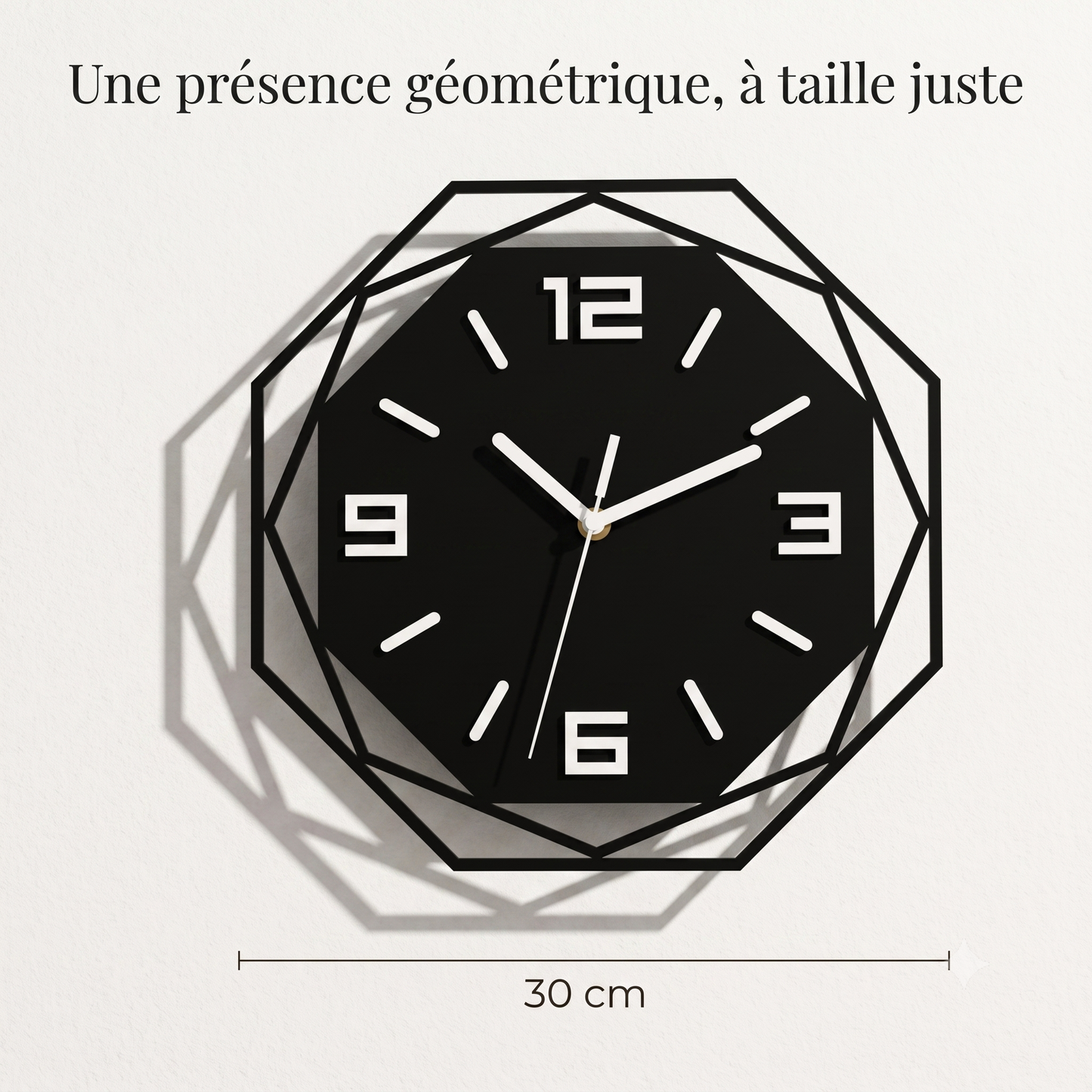 Horloge Murale Design Géométrique Noire, Silencieuse et Minimaliste – Geoma