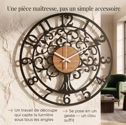 Horloge Murale Industrielle Arbre de Vie en Fer Forgé, Silencieuse et Artistique – Arboria