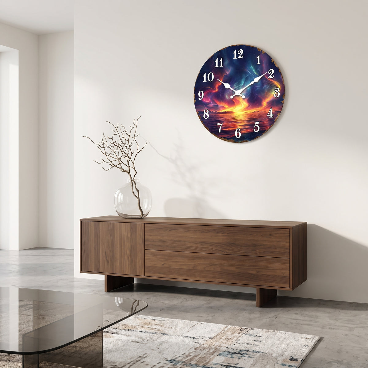 Horloge Murale Originale Paysage Océan Étoilé en MDF, Silencieuse et Artistique – Astravia
