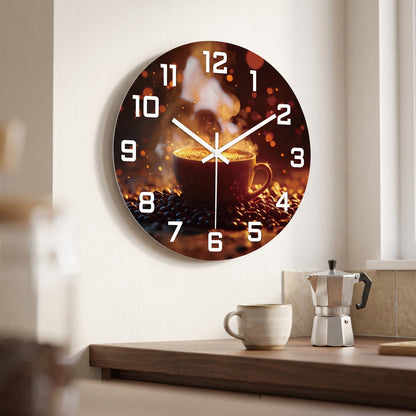 Horloge Murale Originale Tasse de Café Fumante en MDF, Silencieuse et Décorative – Cafeora