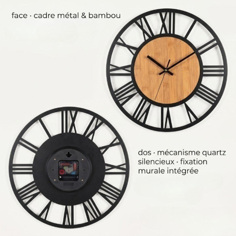 Horloge Murale Design 3D en Métal, Chiffres Romains Silencieuse et Élégante – Roméva