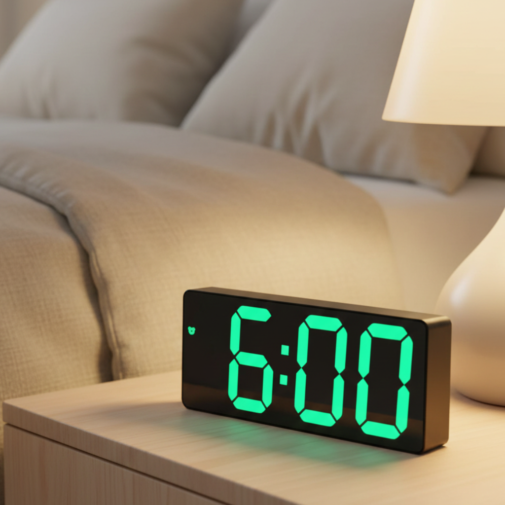 Horloge Numérique LED Miroir à Commande Vocale et Mode Nuit – Noctyra