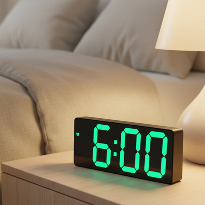 Réveil LED Miroir à Commande Vocale et Mode Nuit – Noctyra