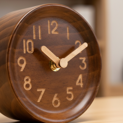 Horloge à Poser en Bois Massif au Format Compact, Silencieuse et Précise – Pinea