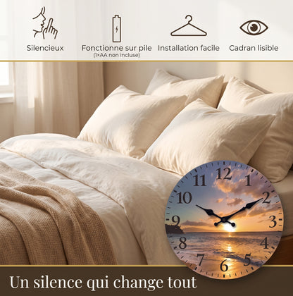 Horloge Murale Design Motif Bois en Bambou, Silencieuse et Multi-Espaces – Naturelo