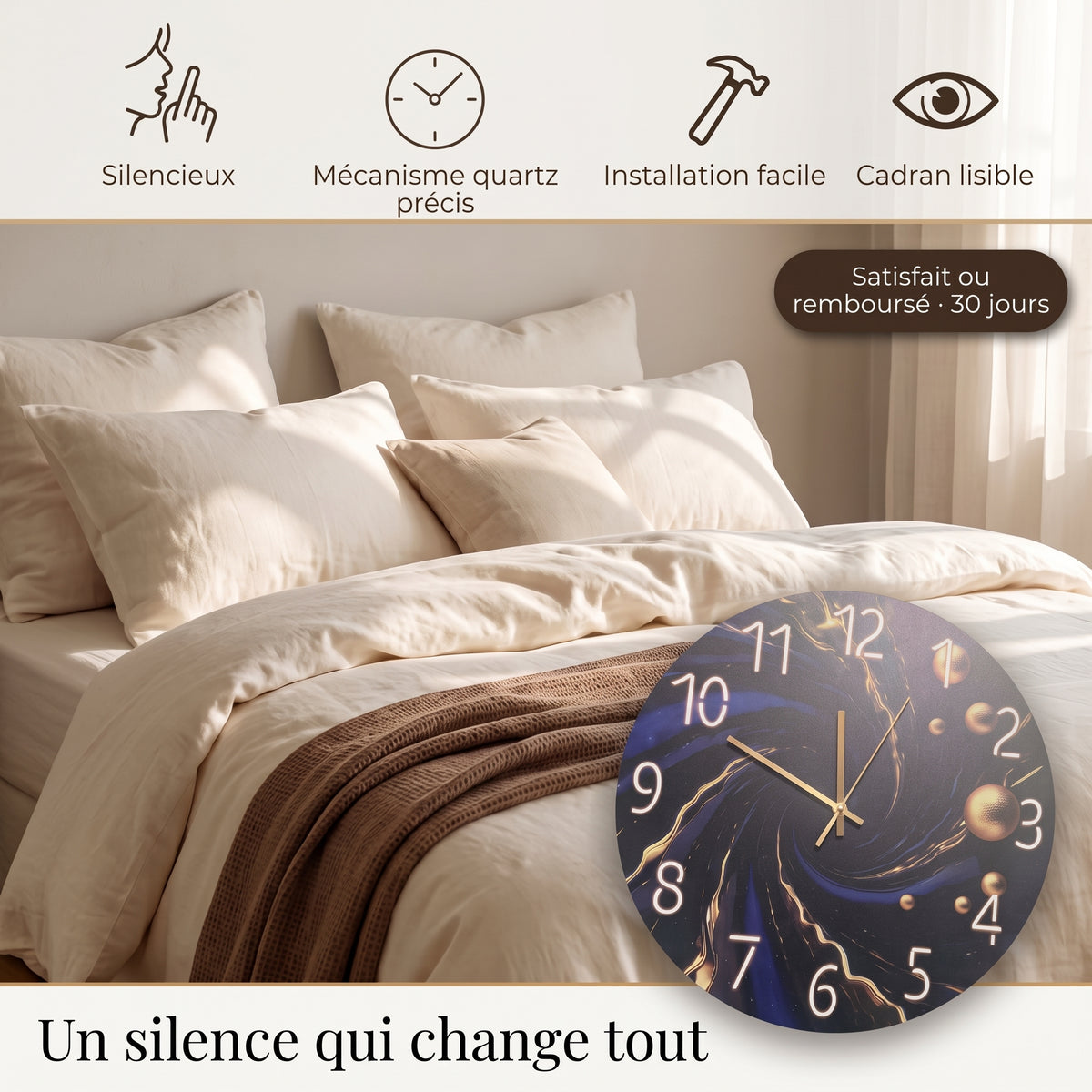 Horloge Murale Design Motif Abstrait en Bois, Silencieuse et Artistique – Artesia