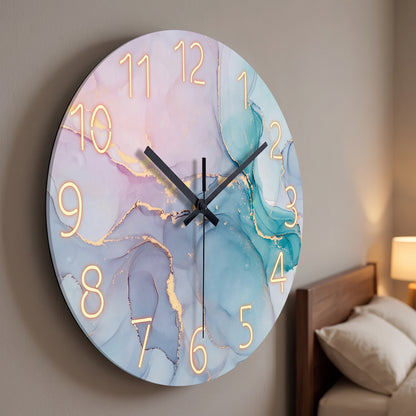 Horloge Murale Design en Verre Trempé Effet Marbre, Silencieuse et Moderne – Marelia