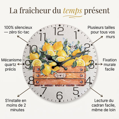 Horloge Murale Originale Citron en Bois, Silencieuse – Zestia
