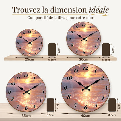 Horloge Murale Originale Coucher de Soleil Marin, Silencieuse – Ondalia