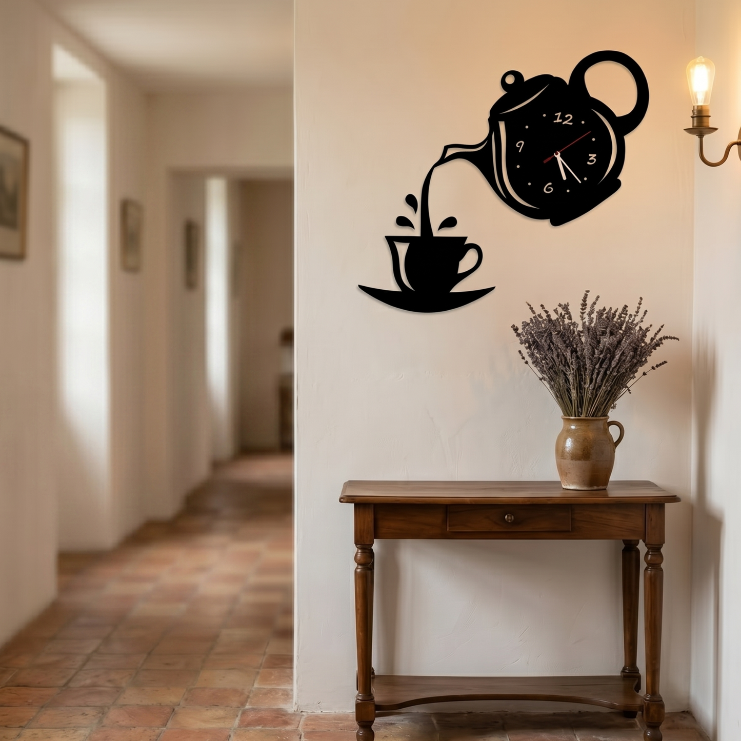 Horloge Murale Design Théière 3D en Acrylique Miroir, Originale et Décorative pour Cuisine ou Salon – Théova