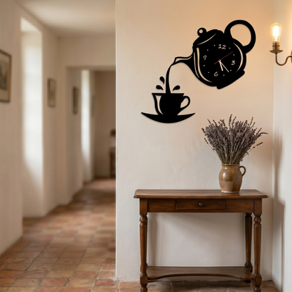 Horloge Murale Design Originale Théière 3D Miroir pour Cuisine, Silencieuse – Théova