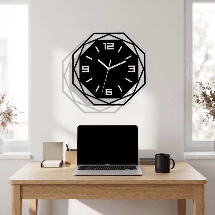 Horloge Murale Design Géométrique Noire, Silencieuse et Minimaliste – Geoma