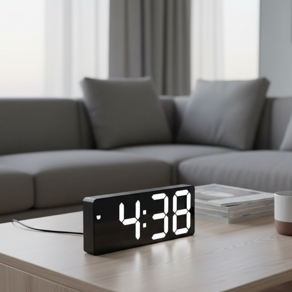 Horloge Numérique LED Miroir à Commande Vocale et Mode Nuit – Noctyra
