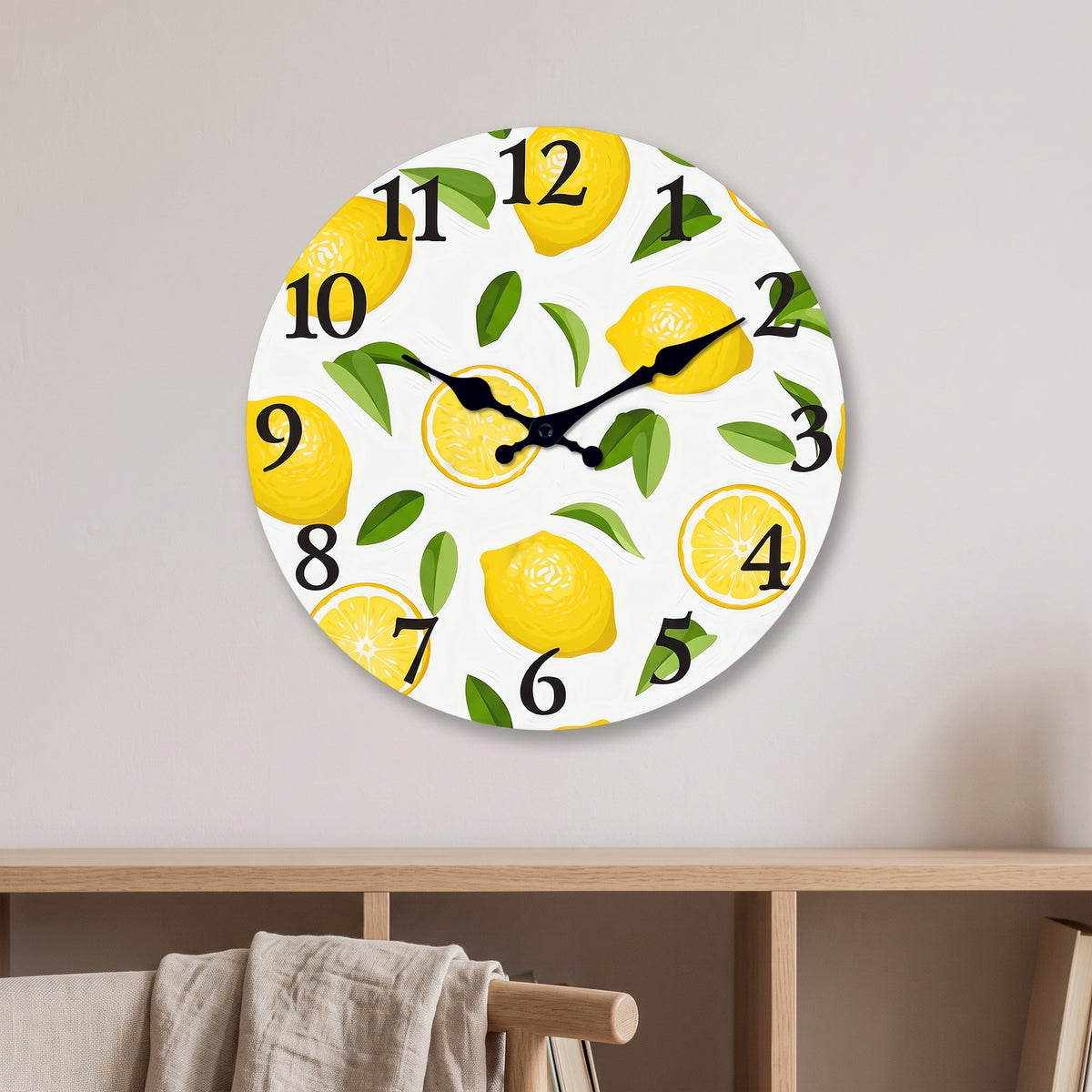 Horloge Murale Bois Citron et Feuillage, Silencieuse – Verdolia