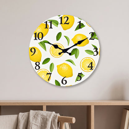 Horloge Murale Bois Citron et Feuillage, Silencieuse – Verdolia