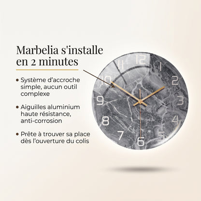 Horloge Murale Design Effet Marbre 3D en Acrylique, Silencieuse – Marbelia