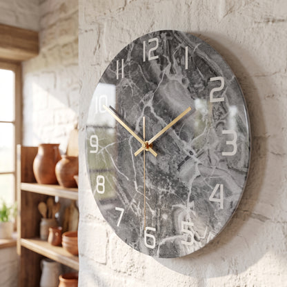 Horloge Murale Design Effet Marbre 3D en Acrylique, Silencieuse – Marbelia