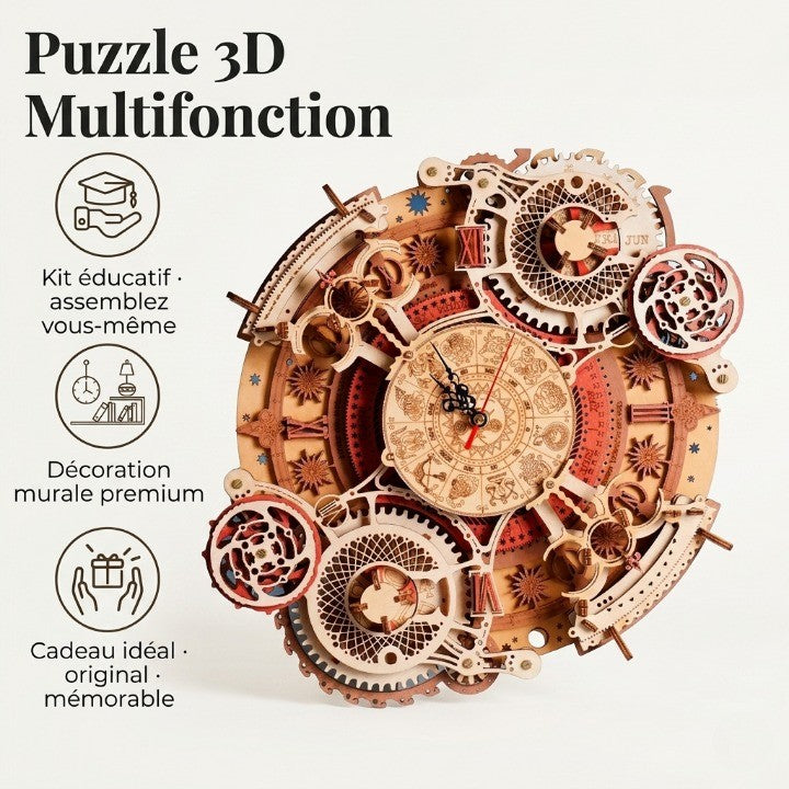 Horloge murale DIY en bois steampunk à assembler - zodiaque