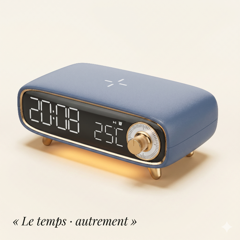 Horloge Numérique 6 en 1 avec Enceinte Bluetooth 5.0, Chargeur Sans Fil 15W et Veilleuse – Lumisono