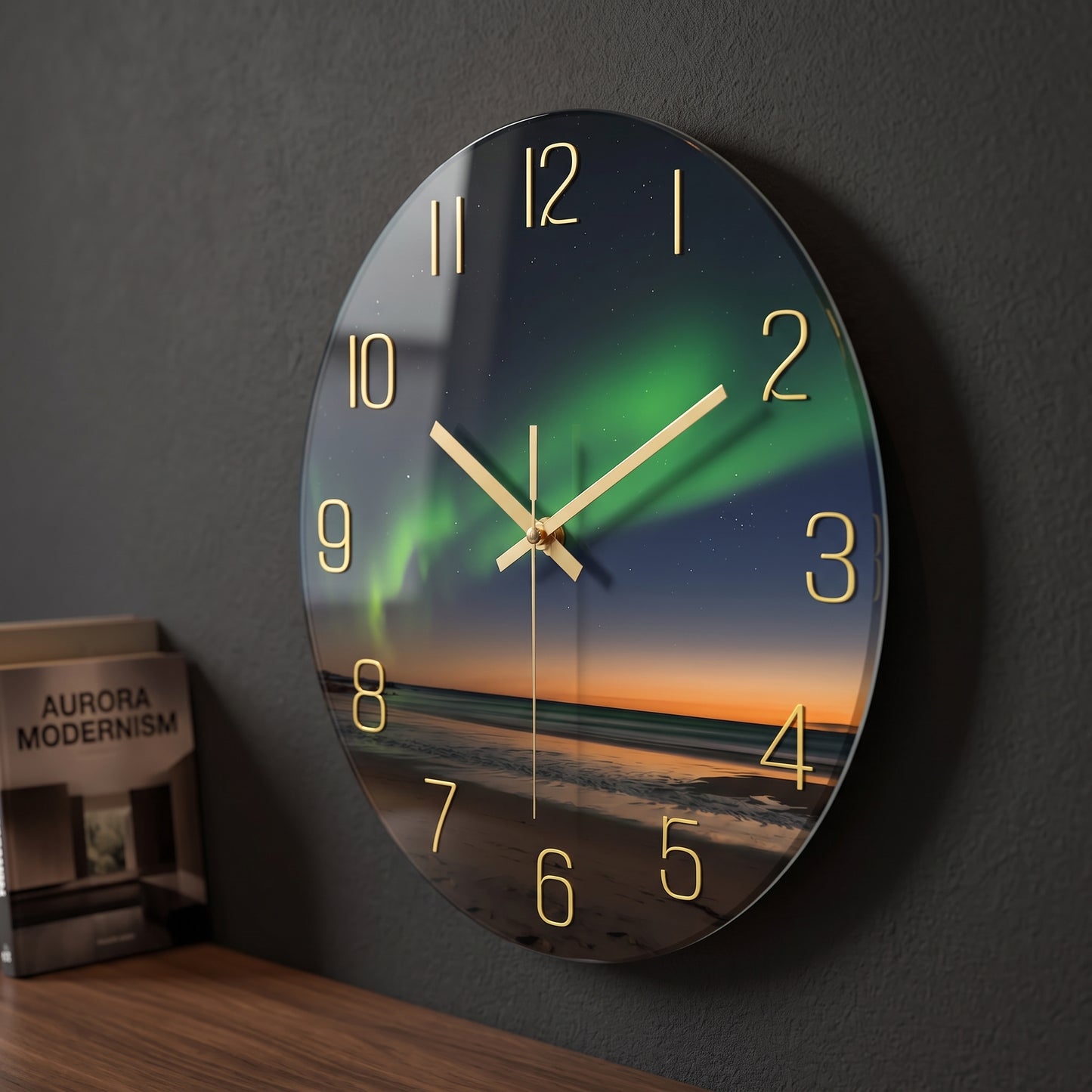 Horloge Murale Originale et Design en Verre Motif Plage et Aurore, Silencieuse et Panoramique – Boréa