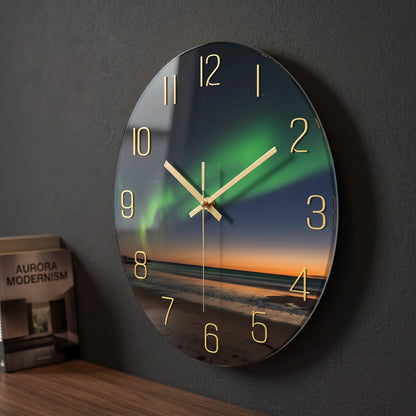 Horloge Murale Originale et Design en Verre Motif Plage et Aurore, Silencieuse et Panoramique – Boréa