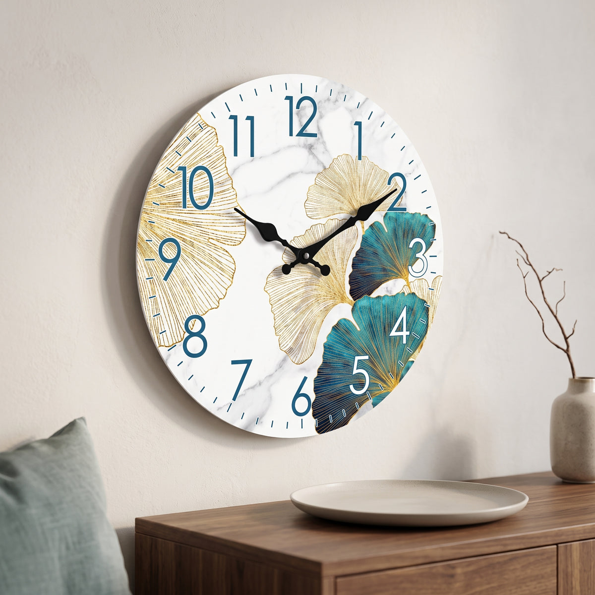 Horloge Murale Design Moderne Feuille de Ginkgo en Bois, Silencieuse – Ginkyra