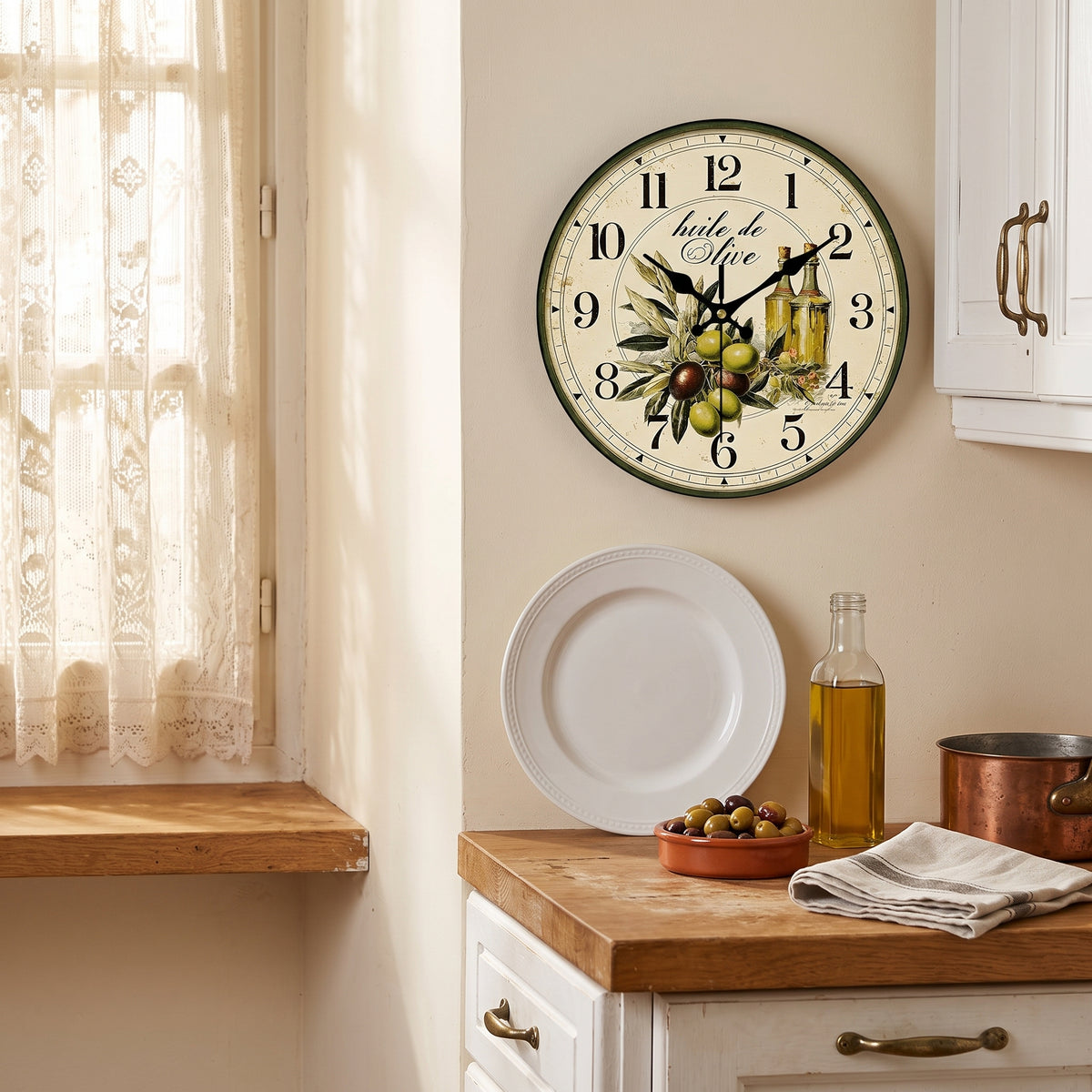 Horloge Vintage Branche d'Olivier en Bois, Silencieuse – Oliveda