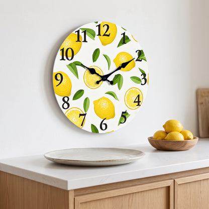 Horloge Murale Bois Citron et Feuillage, Silencieuse – Verdolia