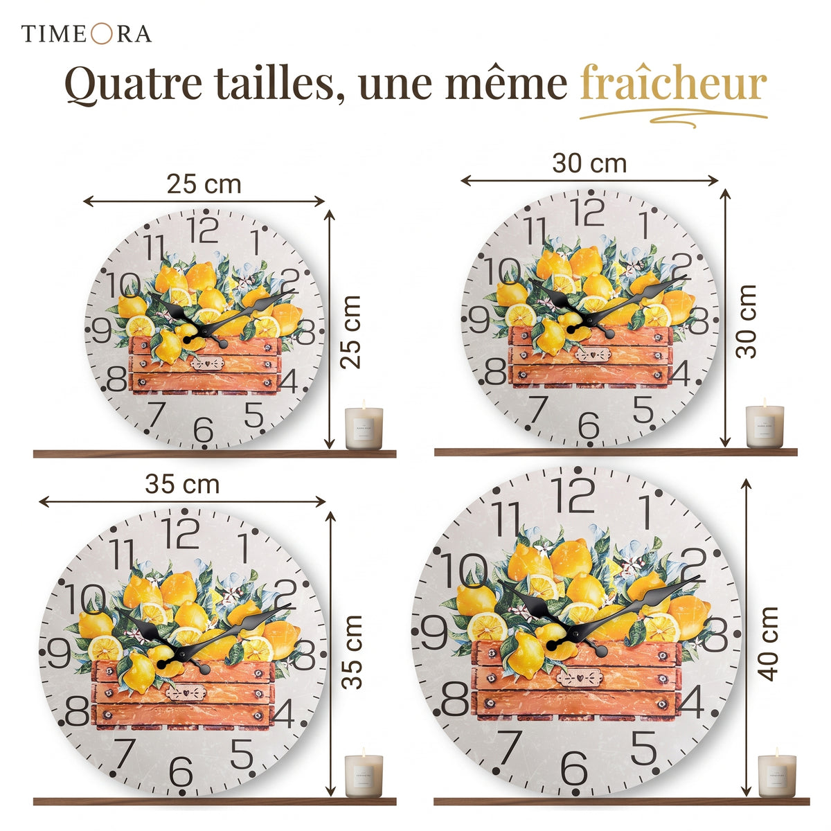 Horloge Murale Originale Citron en Bois, Silencieuse – Zestia