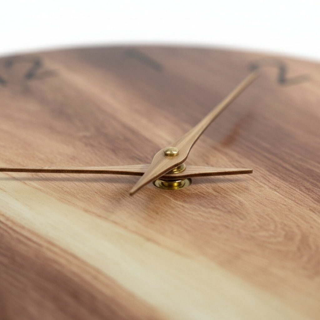 Horloge Murale Design Circulaire en Bois Veiné, Silencieuse et Verre Trempé – Auren