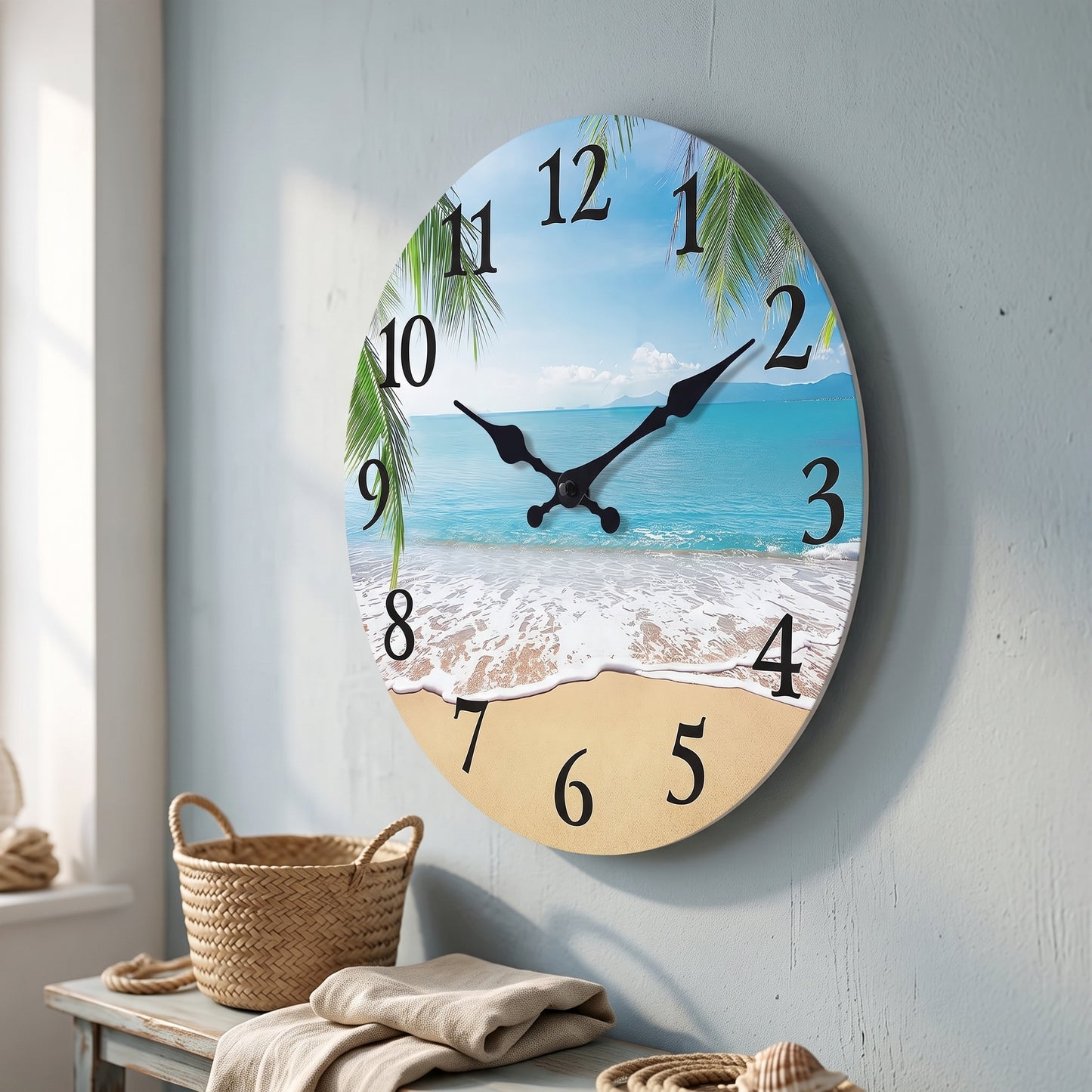 Horloge Murale Vintage Motif Plage en Bois, Silencieuse et Apaisante – Rivéa