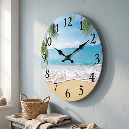 Horloge Murale Vintage Motif Plage en Bois, Silencieuse et Apaisante – Rivéa