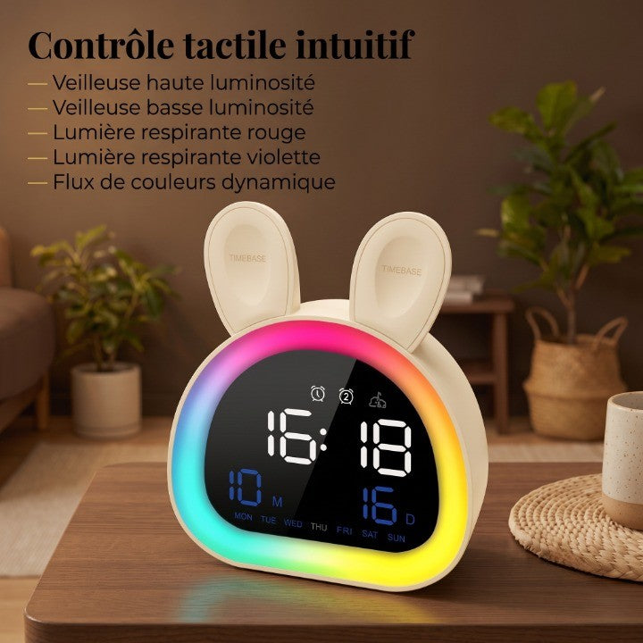 Réveil Enfant Veilleuse Multicolore avec Contrôle Vocal et Calendrier – Lumina