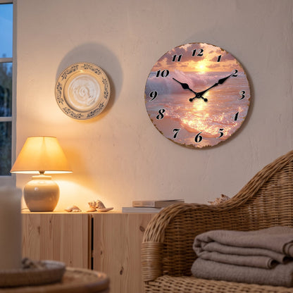 Horloge Murale Originale Coucher de Soleil Marin, Silencieuse – Ondalia