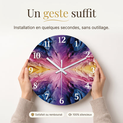 Horloge Murale Design Abstrait Violet, Silencieuse – Améthia