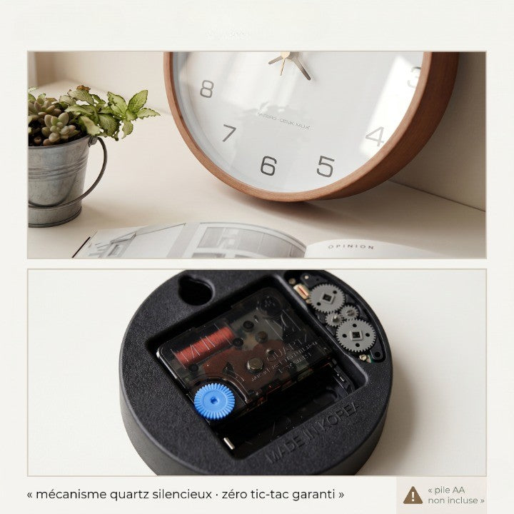 Horloge Murale en Bois Massif Style Nordique, Silencieuse et Naturelle – Auren