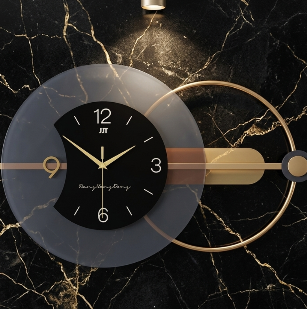 Horloge murale design en métal noir et or, analogique et silencieuse – Aurex