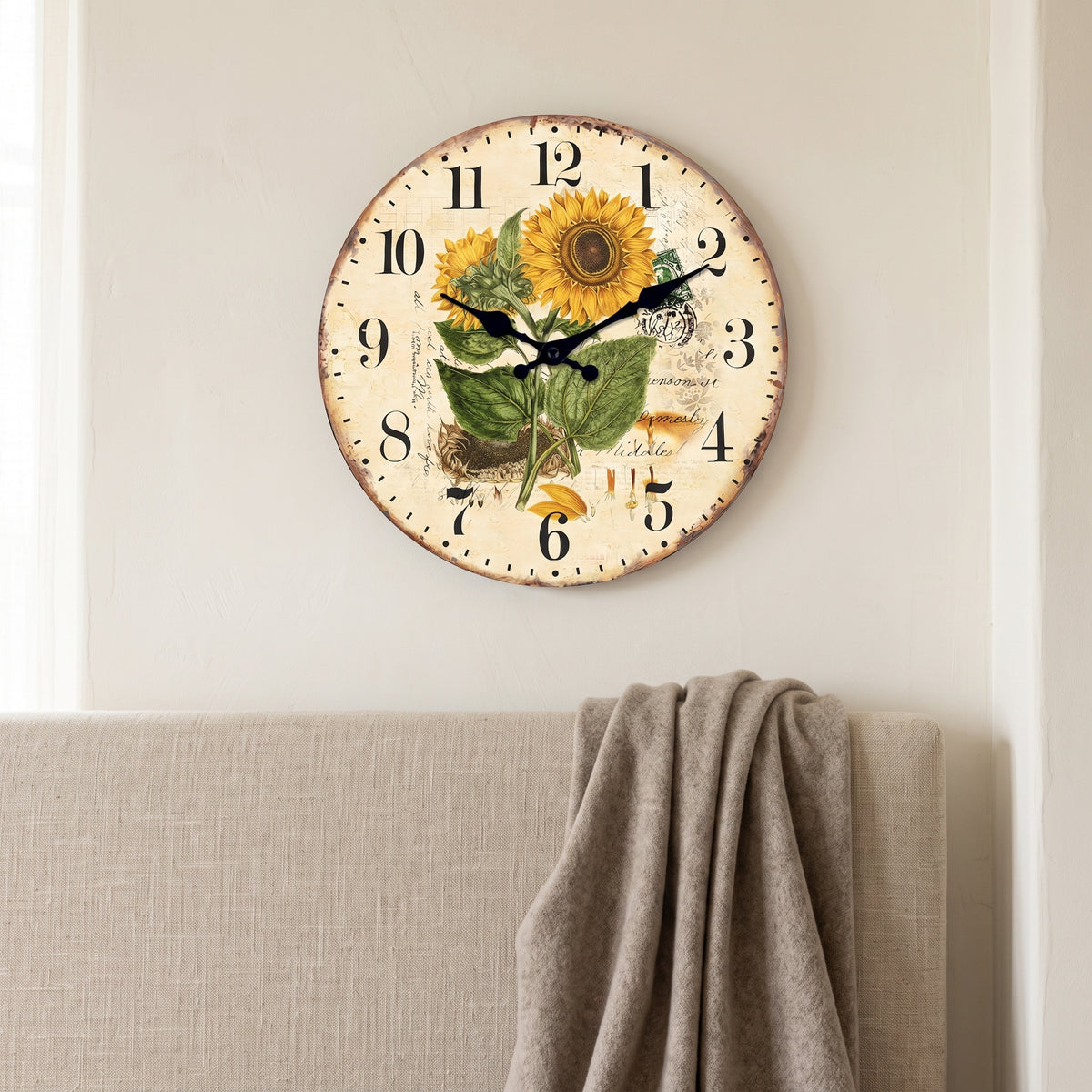 Horloge Murale en Bois, Silencieuse, Motif Tournesols – Héliantha