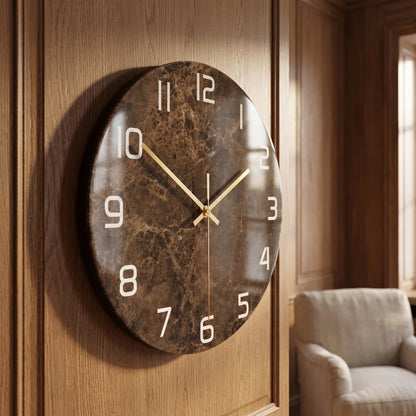 Horloge Murale Design Effet Marbre 3D en Acrylique, Silencieuse – Marbelia