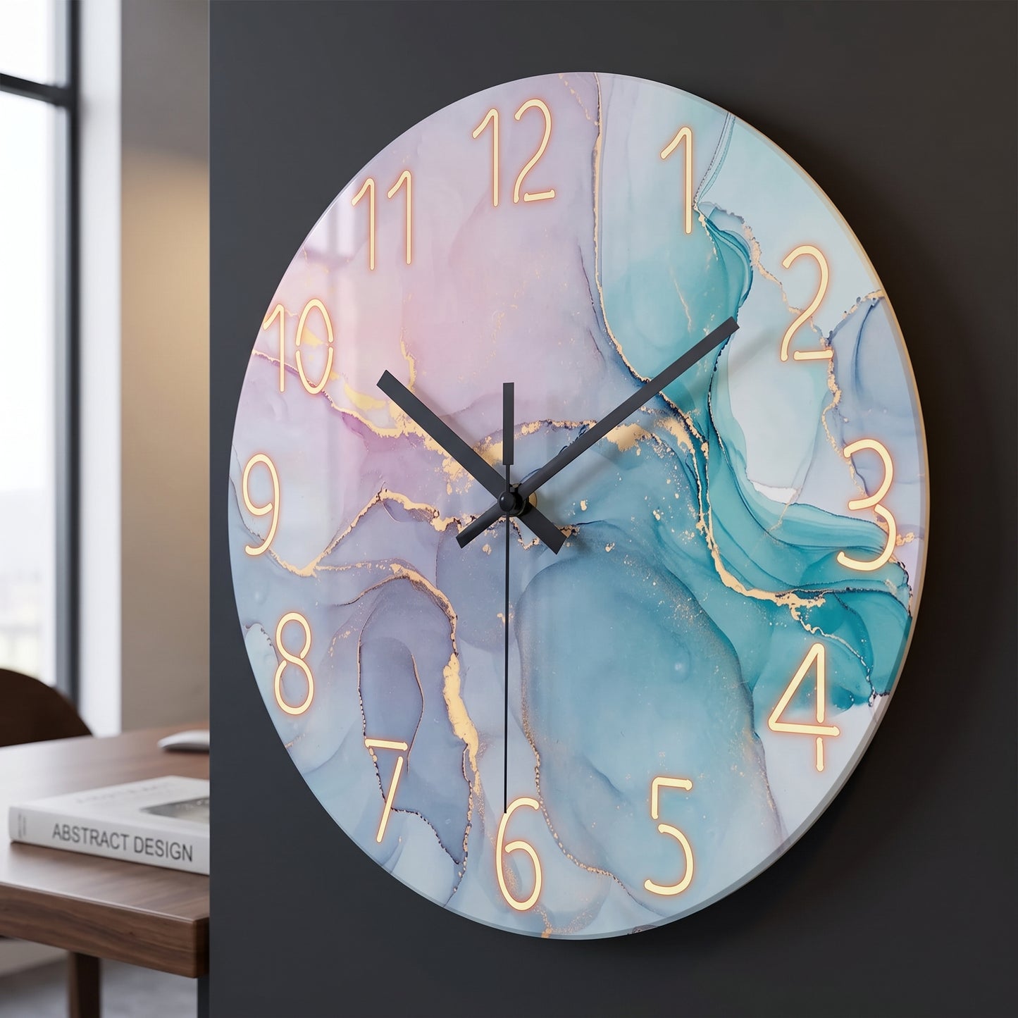 Horloge Murale Design en Verre Trempé Effet Marbre, Silencieuse et Moderne – Marelia
