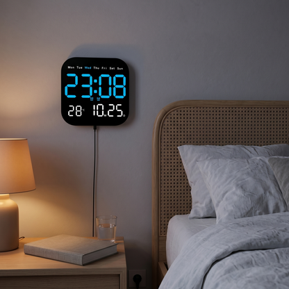 Réveil Mural LED Grand Format avec Télécommande et Double Alarme – Veltis