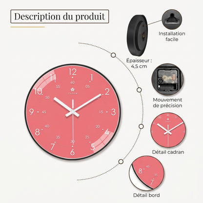 Horloge Murale Moderne Ronde en Plastique Rose, Silencieuse et Décorative – Rosalia