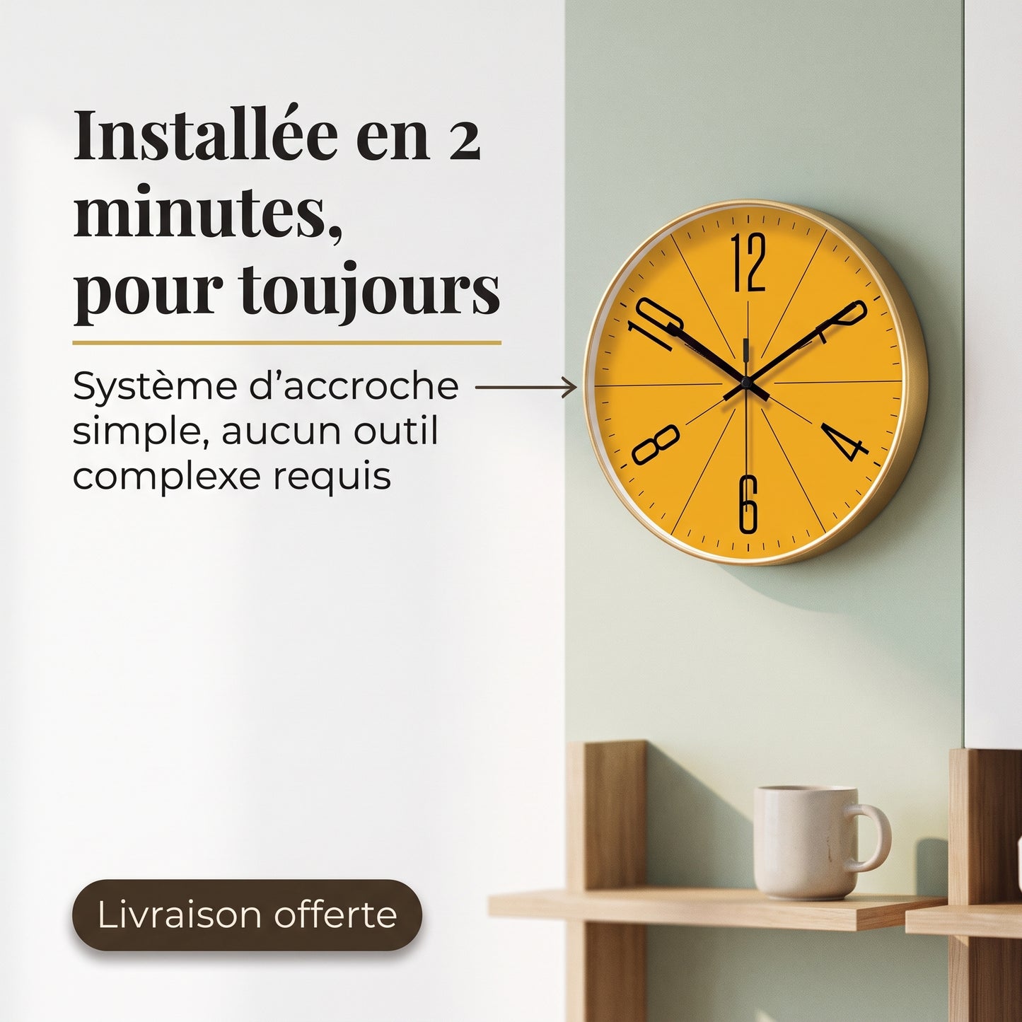 Horloge Murale Design Moderne en Verre et Cristal, Silencieuse et Raffinée – Solara